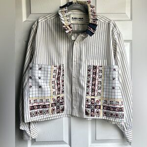 Banzo Button Down Shirt w/Patchwork Detail, One Size, Excellent Condition